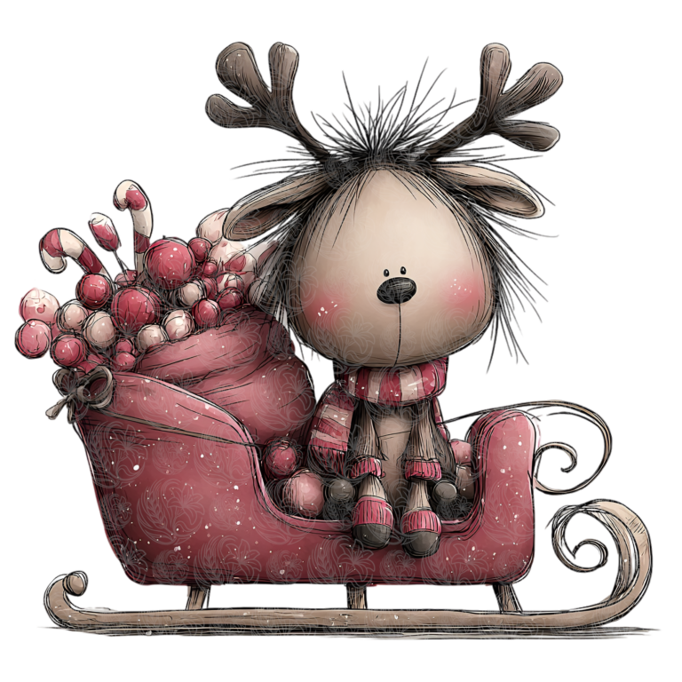 Cute Cartoon Christmas Reindeer in Sleigh – GBH22572